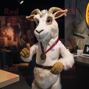 Cream Goat maskot drakt-karakter kledd med en V-hals T-skjorte og slips