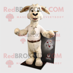 Cream Goat mascot costume character dressed with a V-Neck Tee and Ties