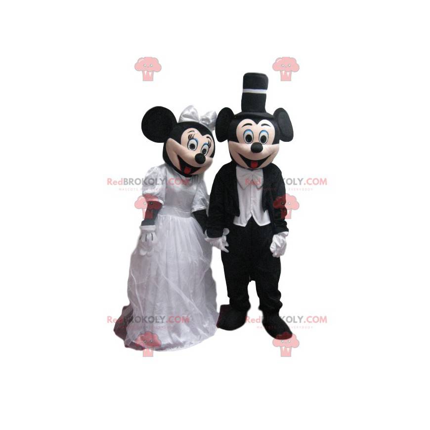 Duo de mascotte de Mickey et Minnie en tenue de mariés -