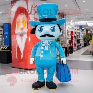 Sky Blue Ring Master mascot costume character dressed with a Leggings and Tote bags