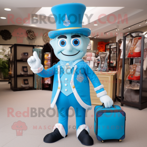 Sky Blue Ring Master mascot costume character dressed with a Leggings and Tote bags