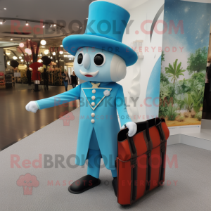 Sky Blue Ring Master mascot costume character dressed with a Leggings and Tote bags