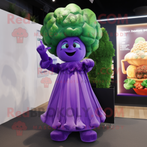 Lila Broccoli maskot kostym...