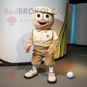 Tan Golf Ball mascot costume character dressed with a Corduroy Pants and Rings