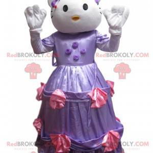 Mascotte de Hello Kitty avec une robe mauve en satin -