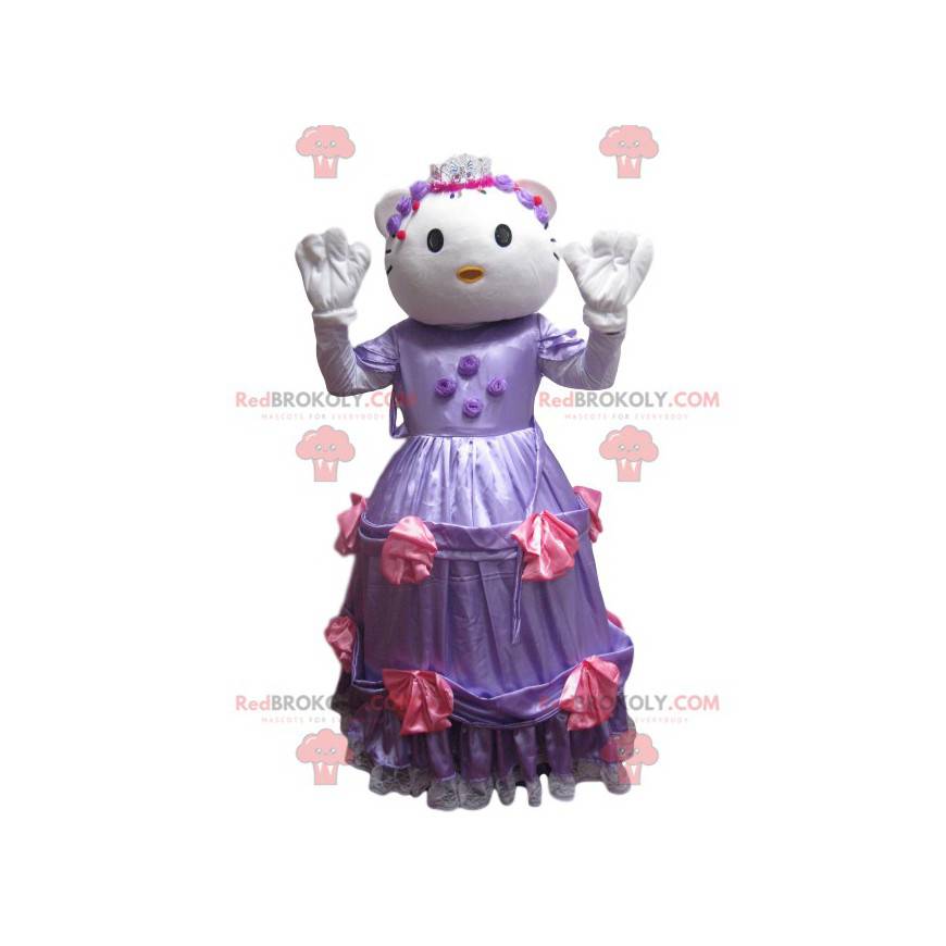 Hello Kitty Maskottchen mit einem lila Satinkleid -