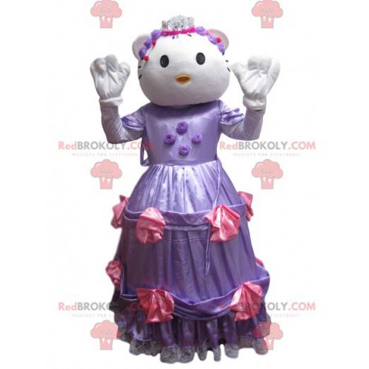 Mascotte de Hello Kitty avec une robe mauve en satin -