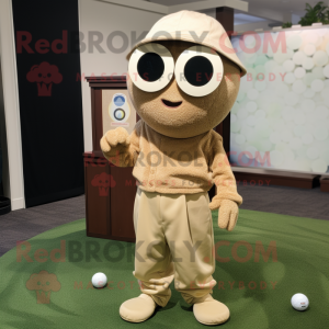 Tan Golf Ball mascot costume character dressed with a Corduroy Pants and Rings
