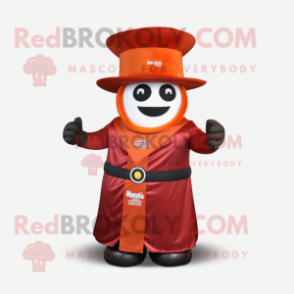 Rust Ring Master mascot costume character dressed with a Wrap Dress and Hats