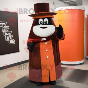 Rust Ring Master mascot costume character dressed with a Wrap Dress and Hats