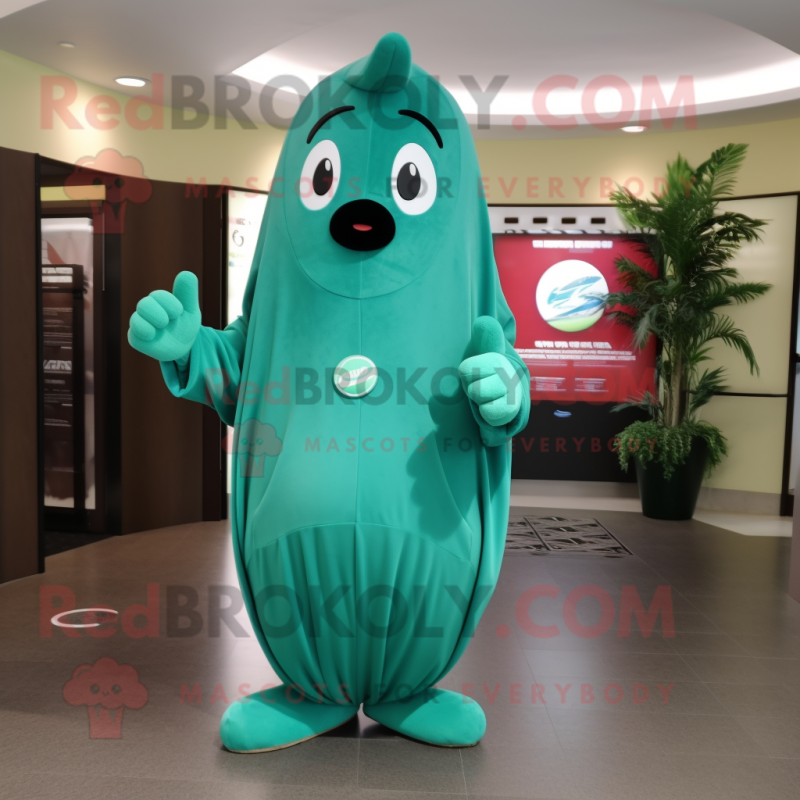 Teal Green Bean mascot costume character dressed with a Hoodie and Keychains Teal Green Bean mascot costume character dressed with a Hoodie and Keychains
