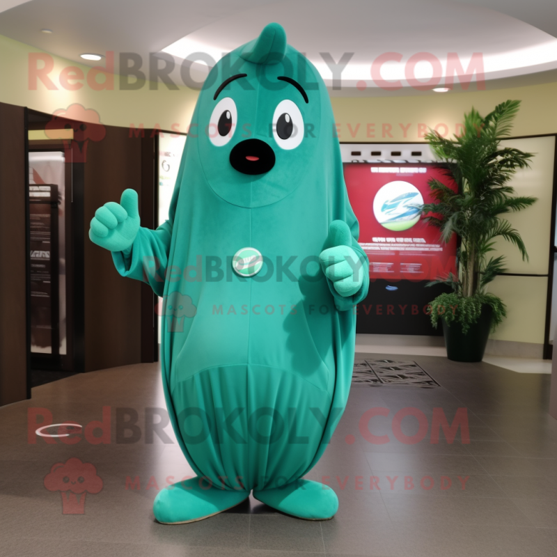 Teal Green Bean mascot costume character dressed with a Hoodie and Keychains