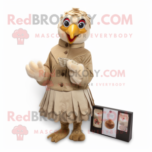 Beige Pheasant mascot costume character dressed with a Turtleneck and Coin purses