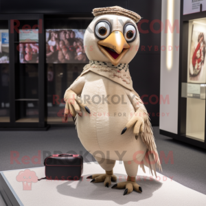 Beige Pheasant mascot costume character dressed with a Turtleneck and Coin purses