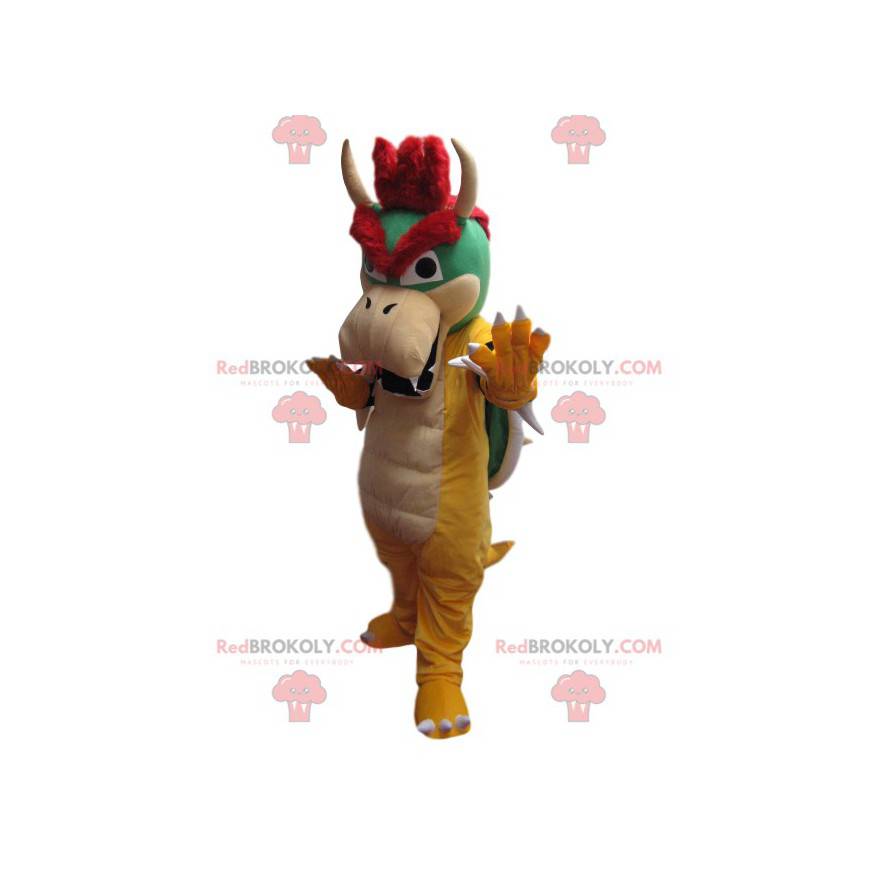 Gelbes und grünes Drachenmaskottchen mit einer grünen Schale - Gelbes und grünes Drachenmaskottchen mit einer grünen Schale -