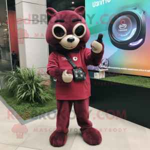 Maroon Television mascot costume character dressed with a Chinos and Bracelet watches