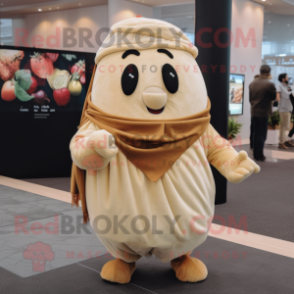 Tan Potato mascot costume character dressed with a Leggings and Scarves