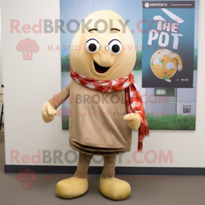Tan Potato mascot costume character dressed with a Leggings and Scarves