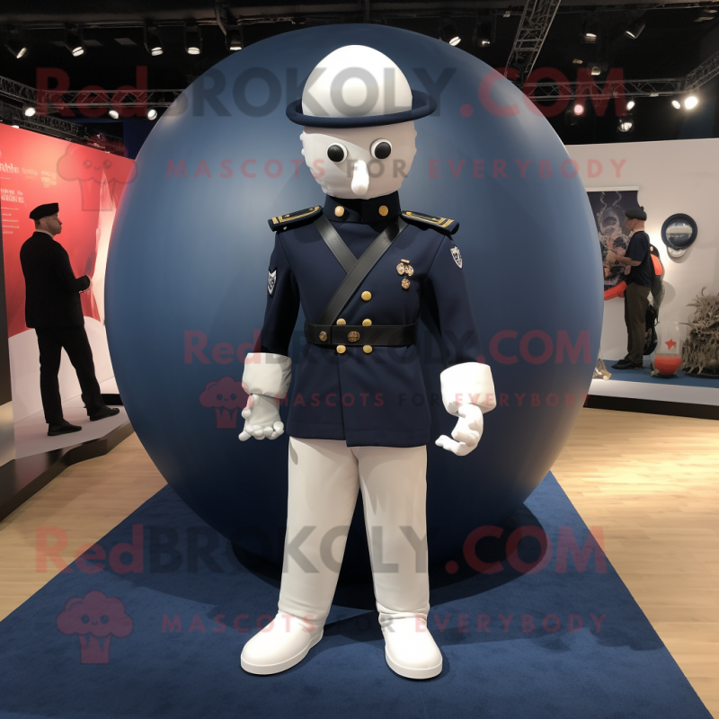 Navy Human Cannon Ball mascot costume character dressed with a Trousers and Bracelets Navy Human Cannon Ball mascot costume character dressed with a Trousers and Bracelets