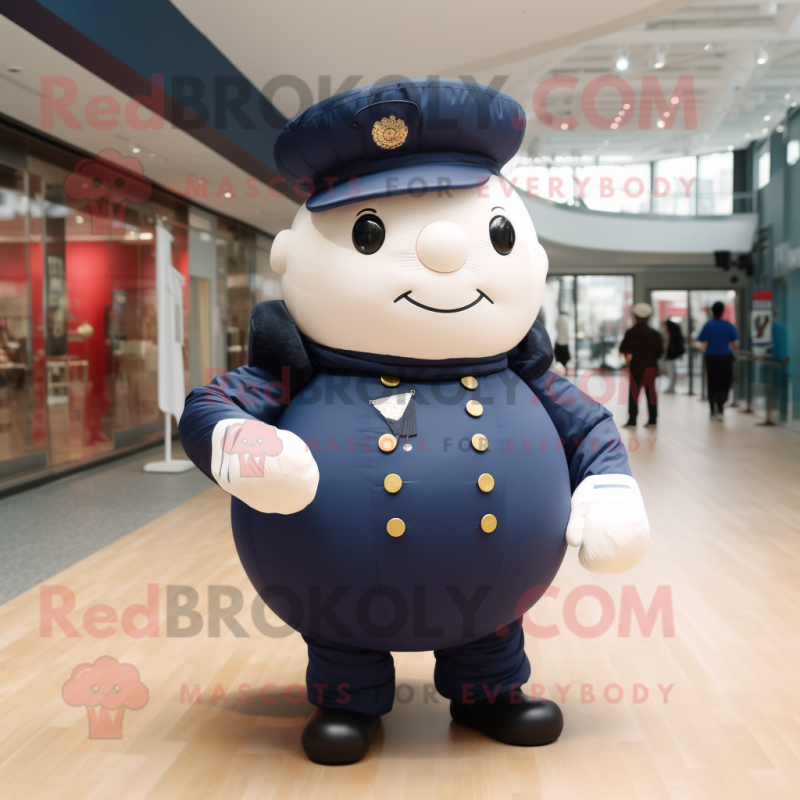 Navy Human Cannon Ball mascot costume character dressed with a Trousers and Bracelets Navy Human Cannon Ball mascot costume character dressed with a Trousers and Bracelets