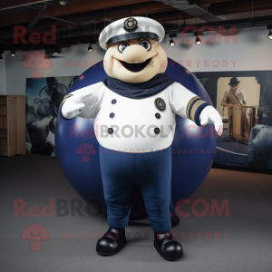 Navy Human Cannon Ball mascot costume character dressed with a Trousers and Bracelets