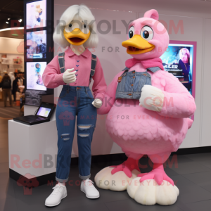 Pink Gosling mascot costume character dressed with a Mom Jeans and Digital watches