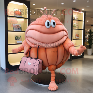 Peach Trilobite mascot costume character dressed with a Mini Skirt and Handbags