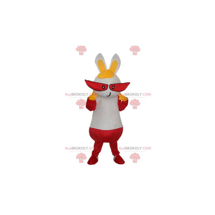 Bílý králík maskot s dlouhými červenými očima - Redbrokoly.com