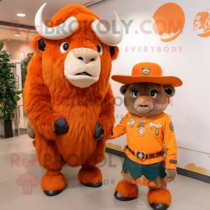 Orange bison maskot kostym...