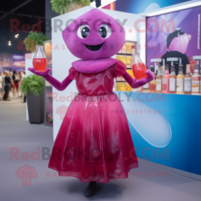 Magenta Plum mascot costume character dressed with a Cocktail Dress and Caps