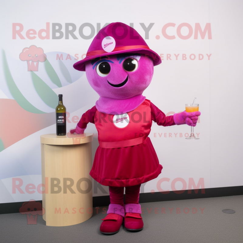 Magenta Plum mascot costume character dressed with a Cocktail Dress and Caps