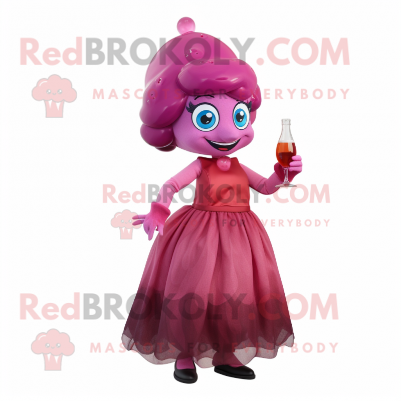 Magenta Plum mascot costume character dressed with a Cocktail Dress and Caps