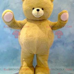 Mascote grande urso de pelúcia amarelo e rosa - Redbrokoly.com