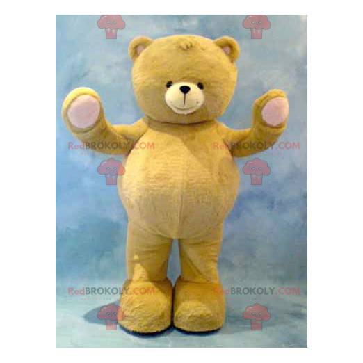 Mascote grande urso de pelúcia amarelo e rosa - Redbrokoly.com