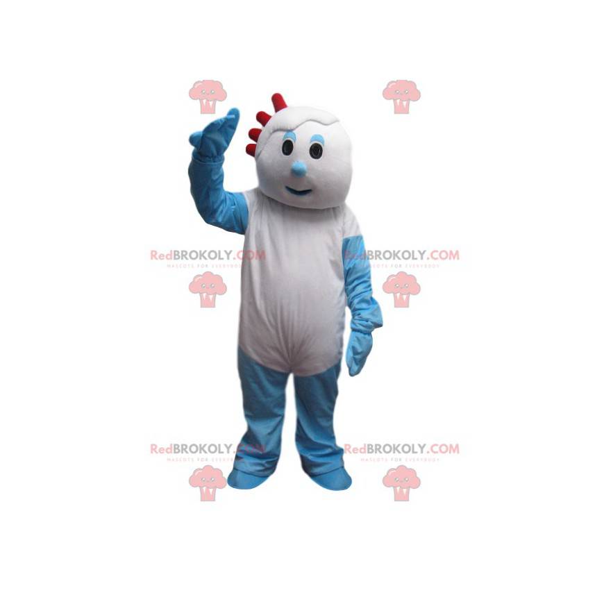 Mascotte de bonhomme blanc et bleu loufoque - Redbrokoly.com