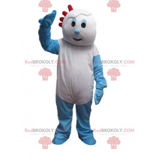 Wacky white and blue snowman mascot - Redbrokoly.com