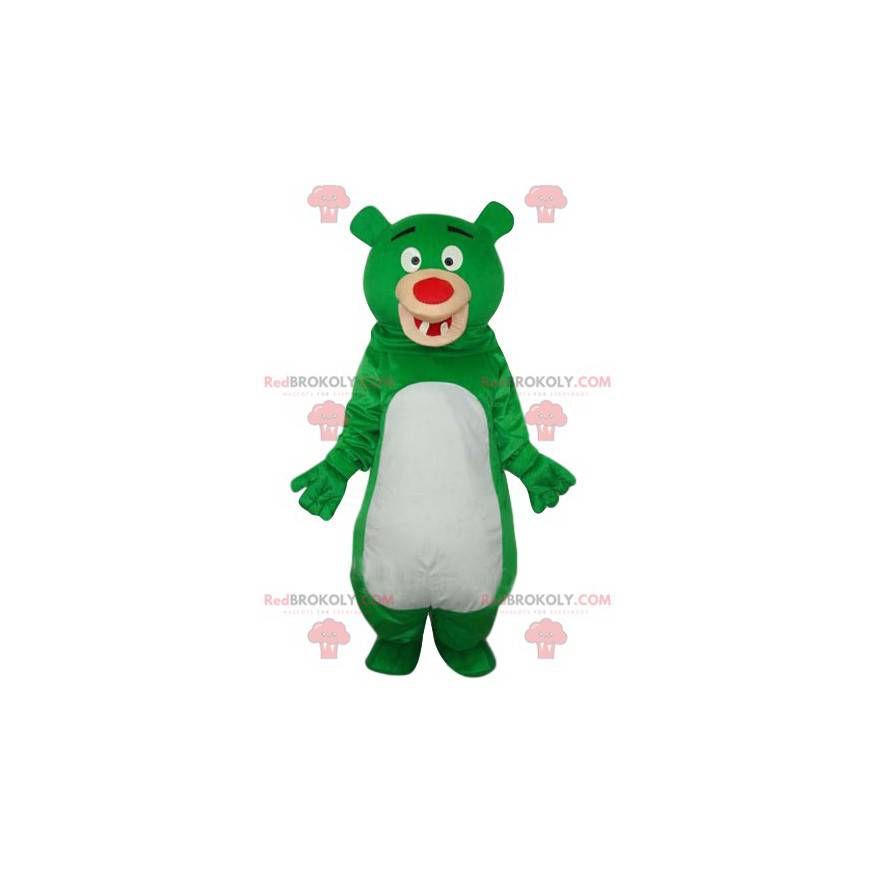 Engraçado mascote de urso verde e branco com nariz vermelho - Engraçado mascote de urso verde e branco com nariz vermelho -