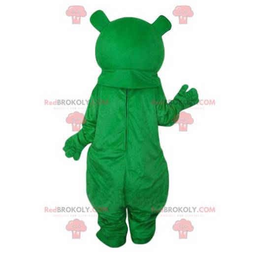 Engraçado mascote de urso verde e branco com nariz vermelho -