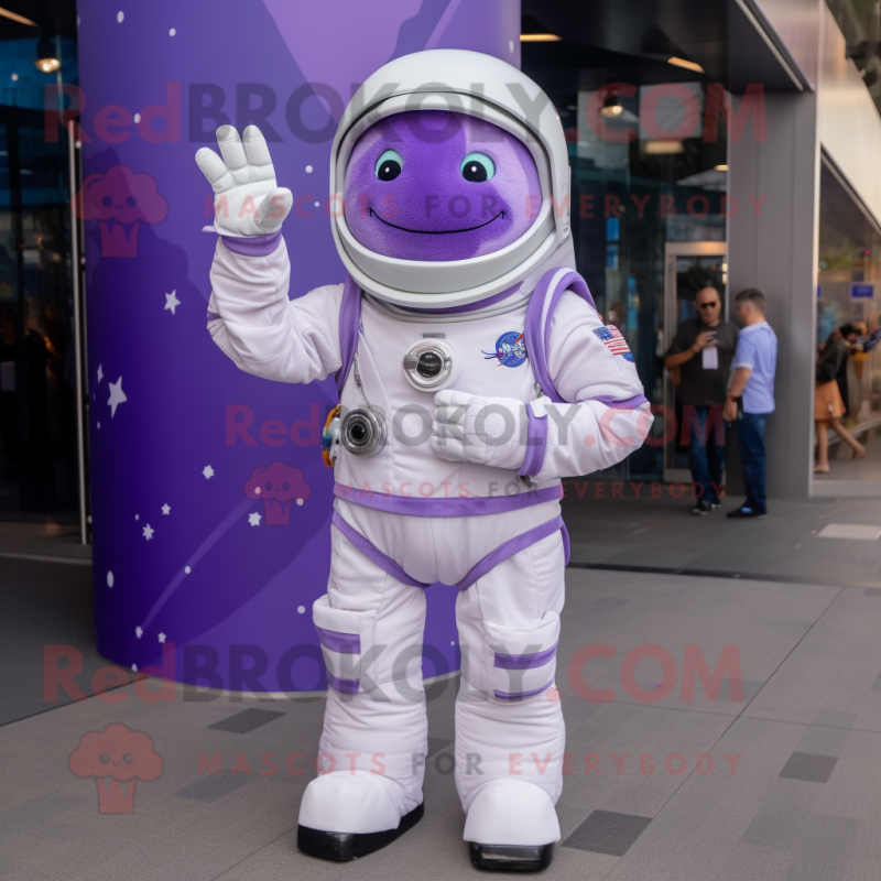 Lavender Astronaut mascot costume character dressed with a Waistcoat and Cummerbunds