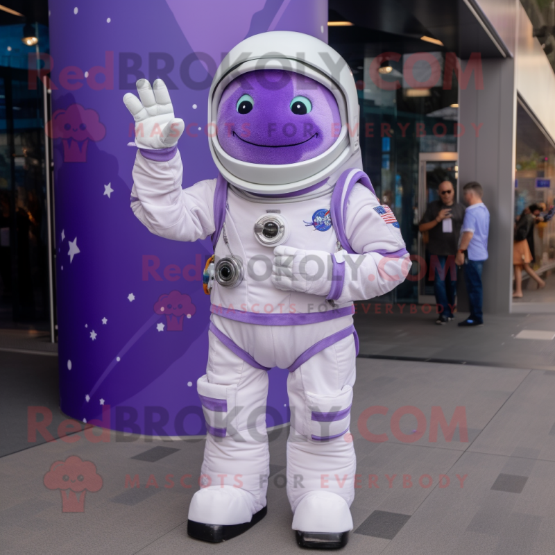 Lavender Astronaut mascot costume character dressed with a Waistcoat and Cummerbunds Lavender Astronaut mascot costume character dressed with a Waistcoat and Cummerbunds