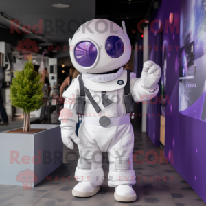 Lavender Astronaut mascot costume character dressed with a Waistcoat and Cummerbunds