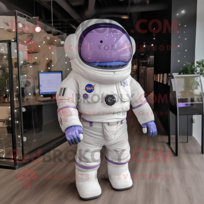 Lavender Astronaut mascot costume character dressed with a Waistcoat and Cummerbunds