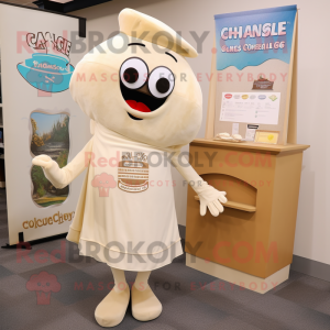 Tan Clam Chowder mascot costume character dressed with a Shift Dress and Pocket squares