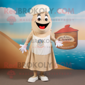 Tan Clam Chowder mascot costume character dressed with a Shift Dress and Pocket squares