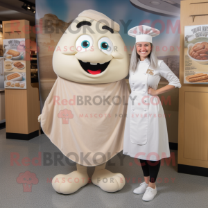 Tan Clam Chowder mascot costume character dressed with a Shift Dress and Pocket squares