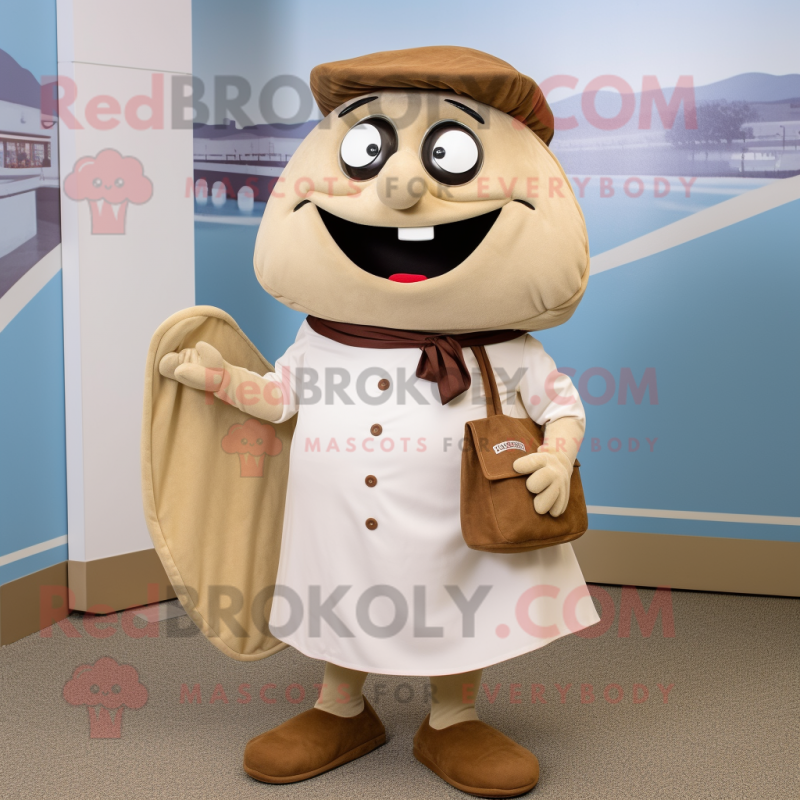 Tan Clam Chowder mascot costume character dressed with a Shift Dress and Pocket squares