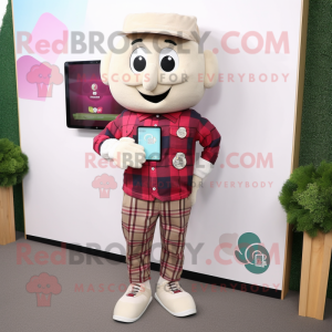 Beige Raspberry mascot costume character dressed with a Flannel Shirt and Digital watches