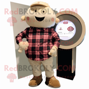 Beige Raspberry mascot costume character dressed with a Flannel Shirt and Digital watches