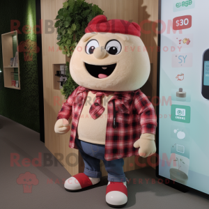 Beige Raspberry mascot costume character dressed with a Flannel Shirt and Digital watches