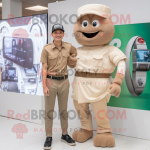 Tan Aglet mascot costume character dressed with a Chinos and Smartwatches